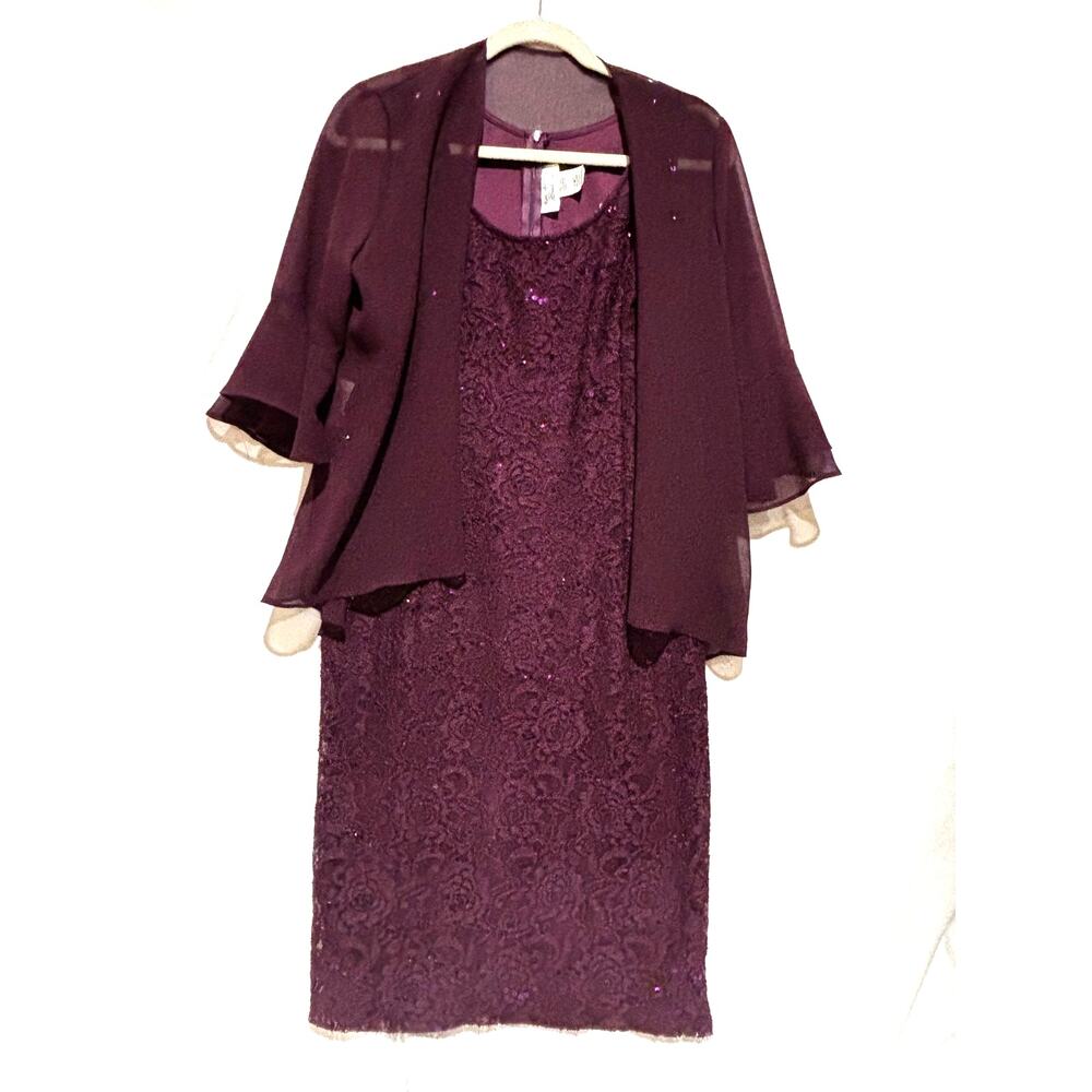 New ROCOCO Lace Sequin Dress & Jacket Plum Fairy‎ Formal Mother Bride Sz 8 Goth